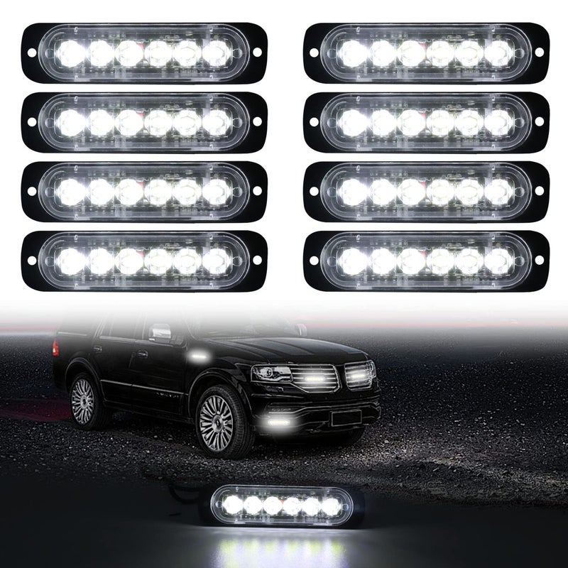 DIBMS LED Emergency Strobe Lights Bar 8x White 6 LED Strobe Warning Emergency Flashing Light Caution Construction Hazard Light Bar For Car Truck Van Off Road Vehicle ATV SUV Surface Mount - Image 1